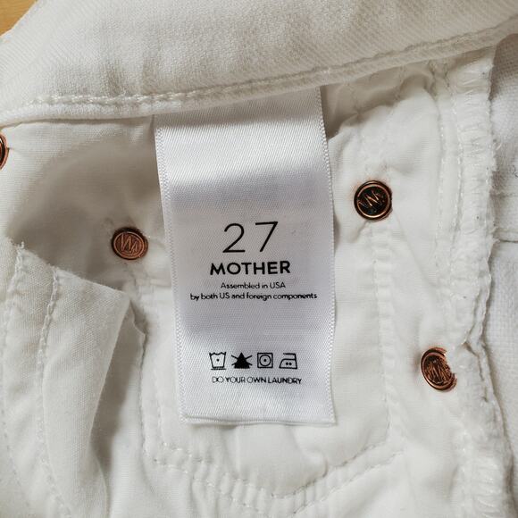 Mother Insider Crop Step Fray Jeans Glass Slipper Wash White Denim USA Size 27 - Picture 9 of 11